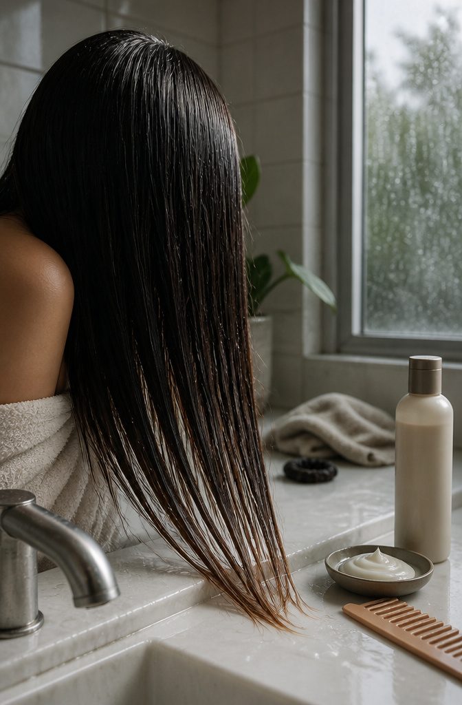 Straight fine hair with oily roots and dry ends