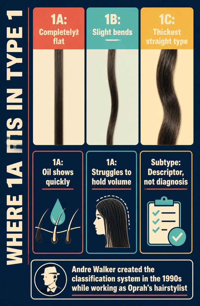 Type 1 chart comparing straight 1A 1B and 1C hair subtypes