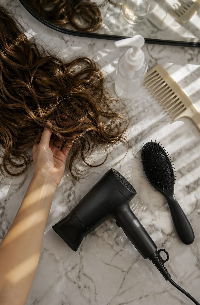 Hair products and tools for volume definition and frizz control