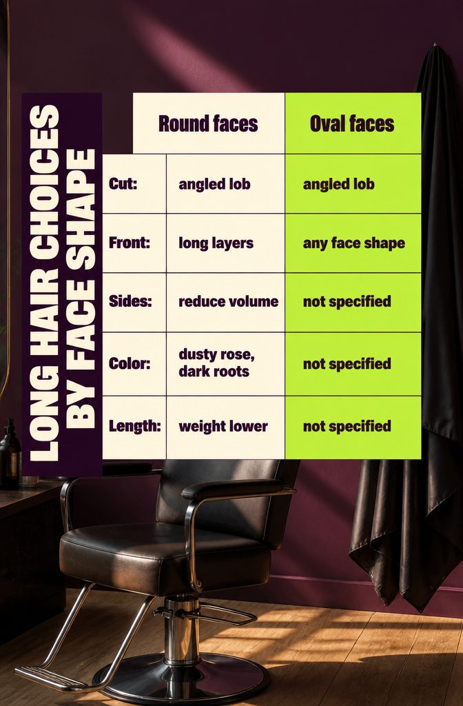 Beauty chart titled Long Hair Choices by Face Shape