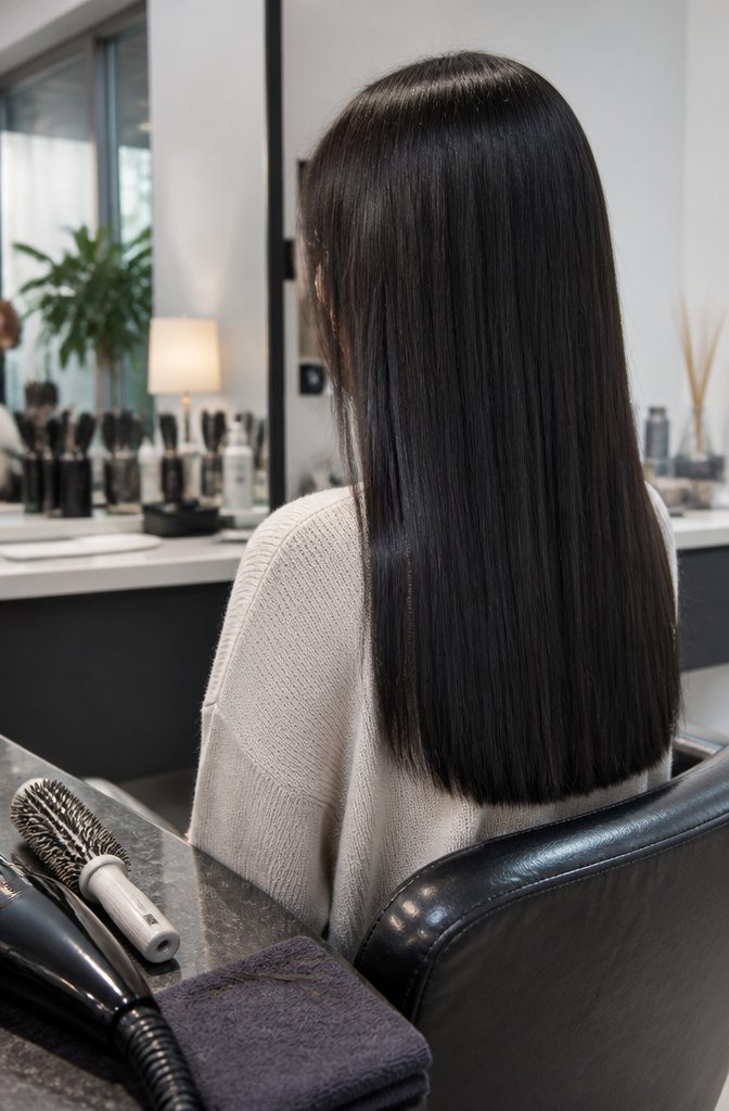 Long straight Asian hair cut bluntly at one length