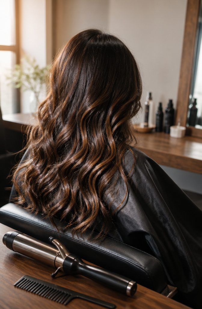 Long Asian hair in large soft waves with natural-looking volume