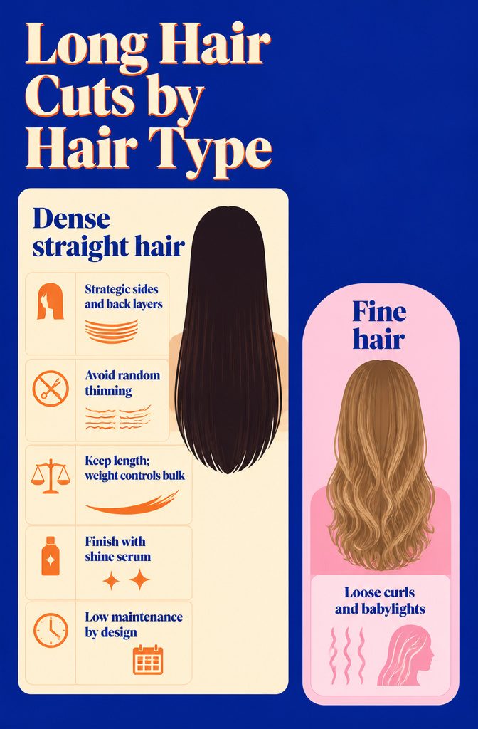 Beauty chart titled Long Hair Cuts by Hair Type