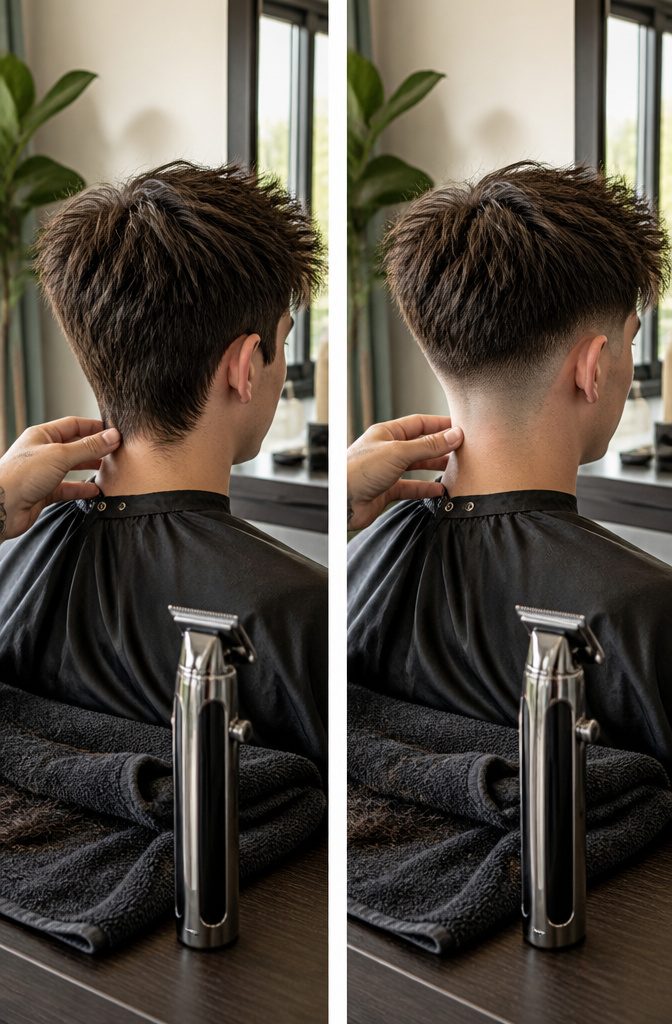 Tapered sides with graduated length compared with a skin-level fade