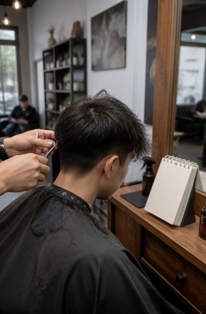Piecey grown-out fringe near the eyes with a softened taper