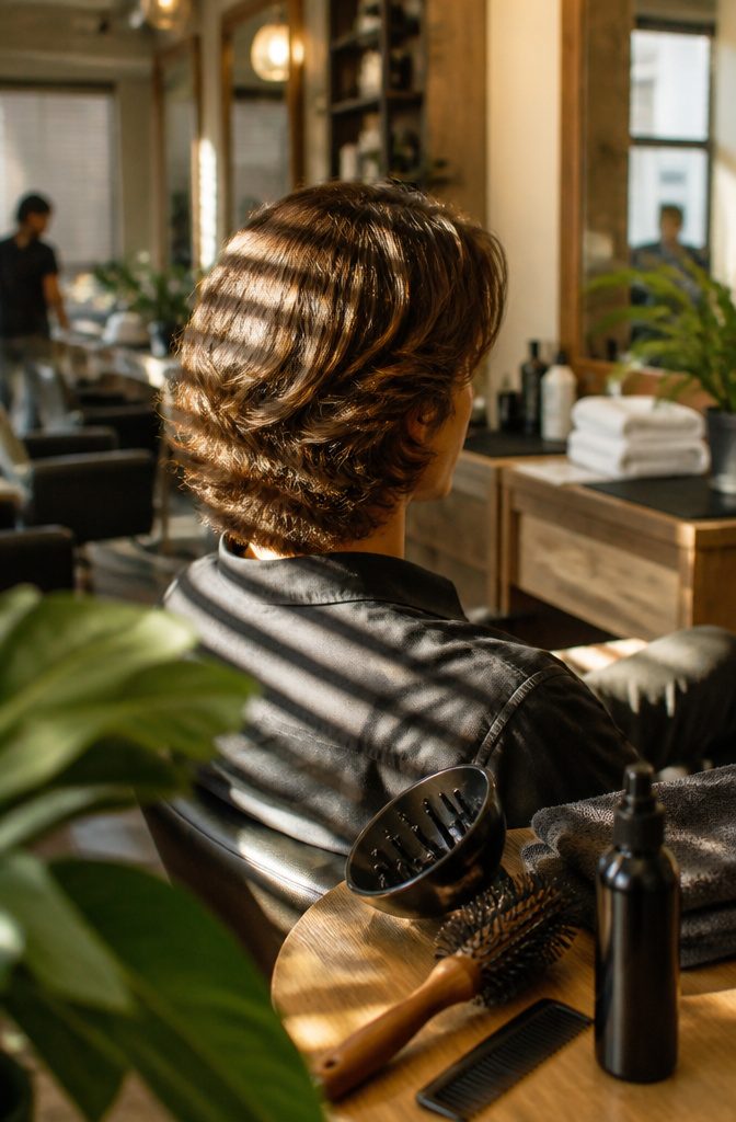 Medium-length flow styled as hockey flow surfer flow and middle part