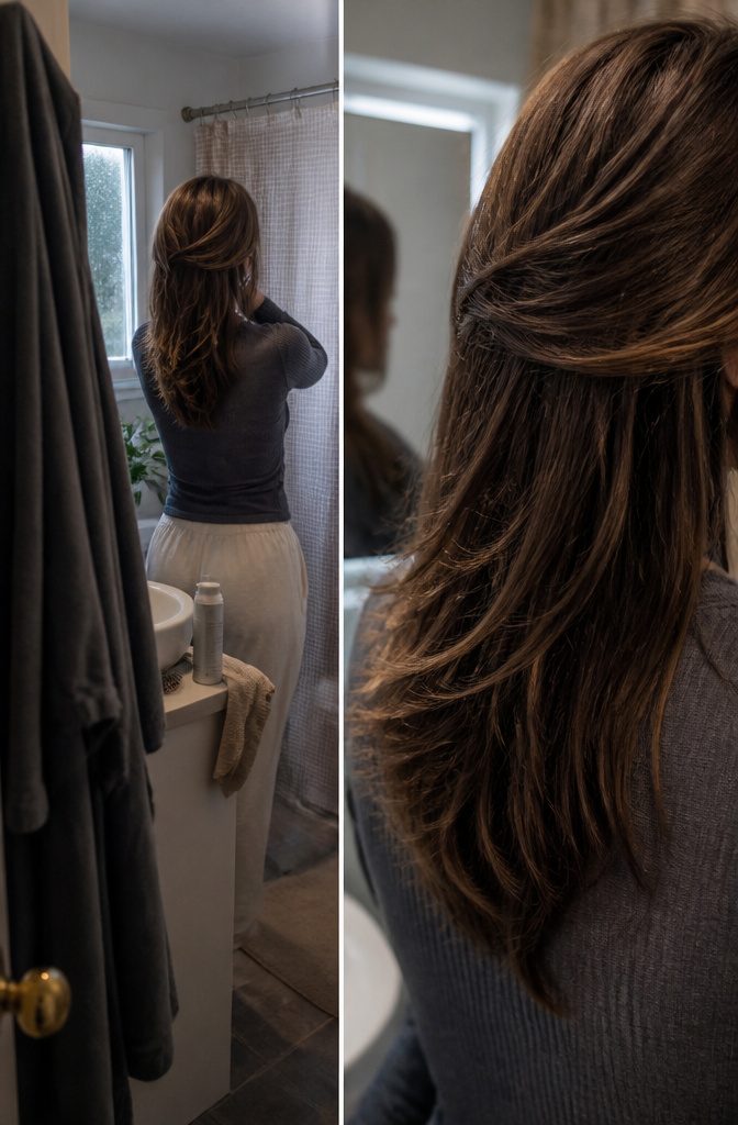 Curtain bangs growing longer into face-framing layers