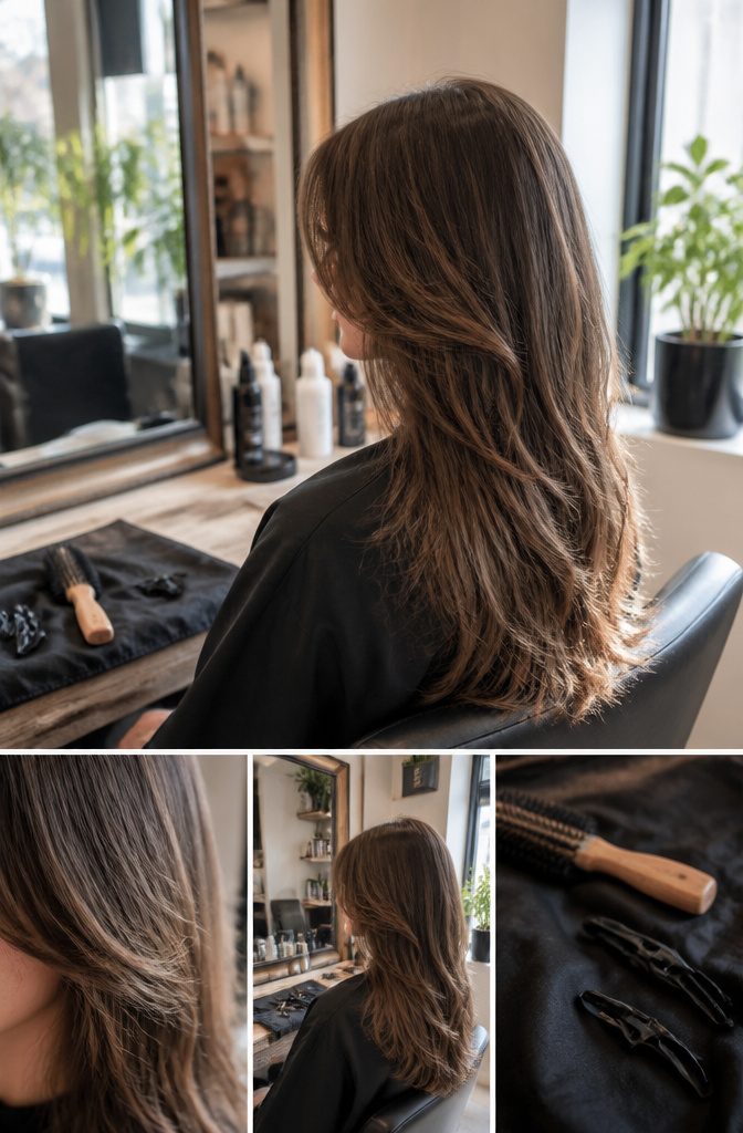 Curtain bangs with soft tapered pieces framing the face