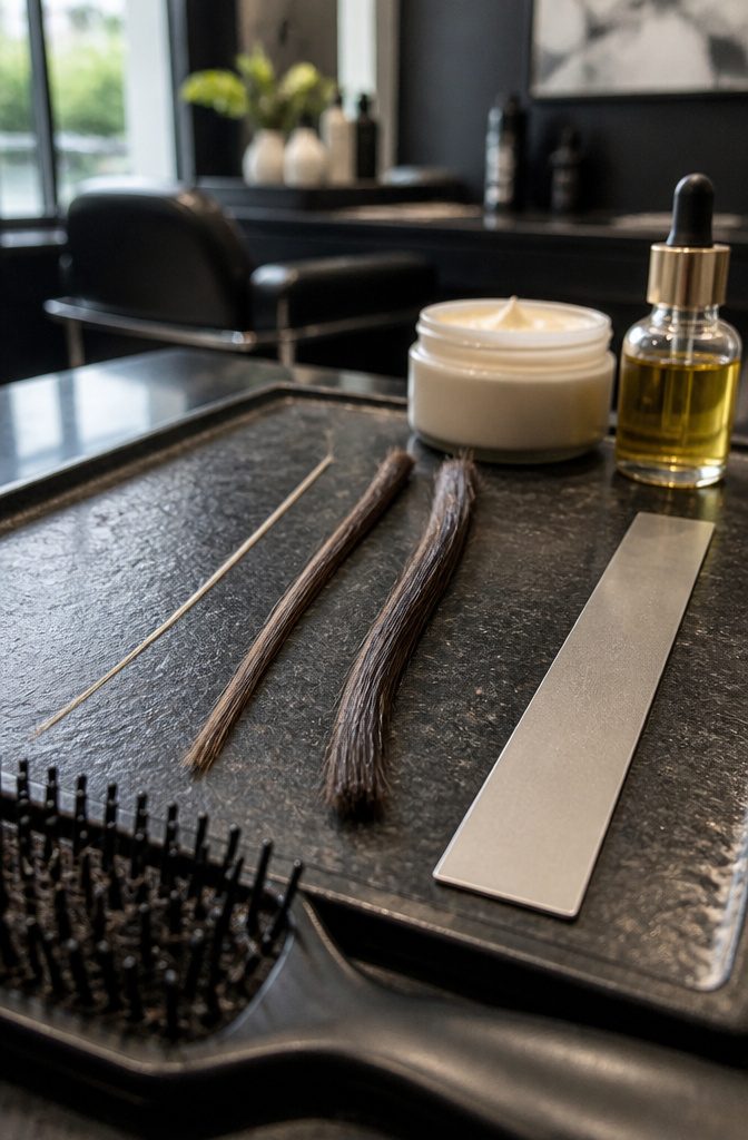 Three hair strands with fine medium and coarse diameters