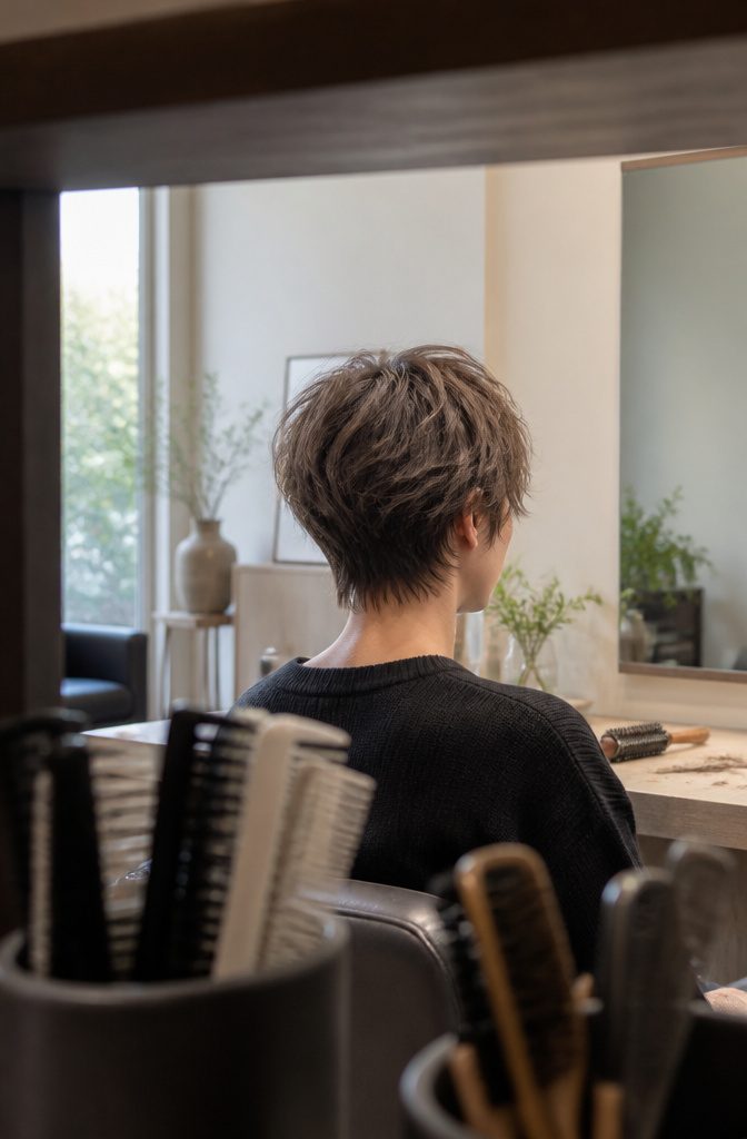 Ash brown feathered pixie with separated textured tips