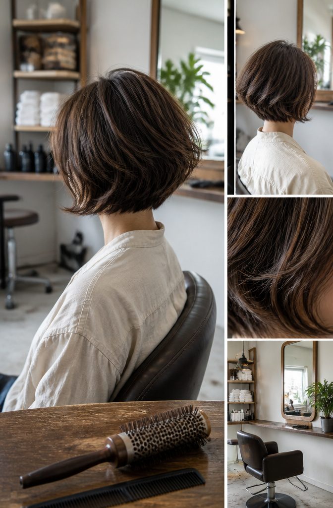 Rounded chin length bob with soft layers along the jaw