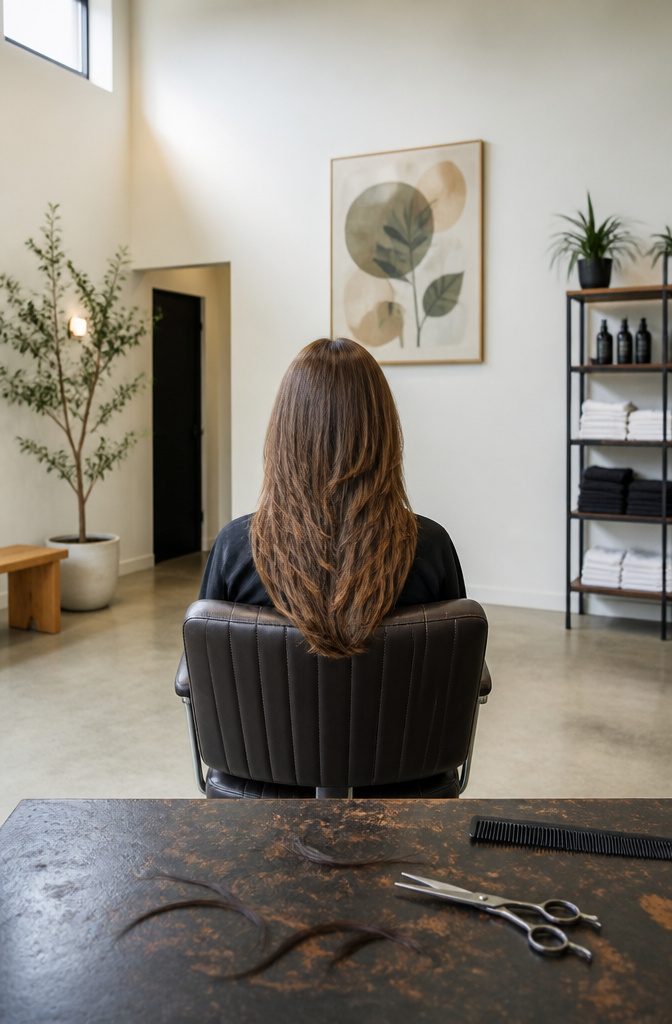 Layered straight haircut with face-framing pieces