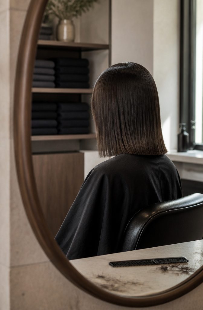 Blunt one-length bob with straight full ends