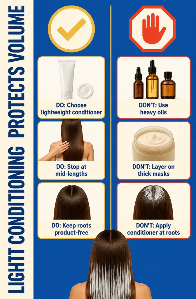 Beauty graphic about lightweight conditioning and fuller straight hair