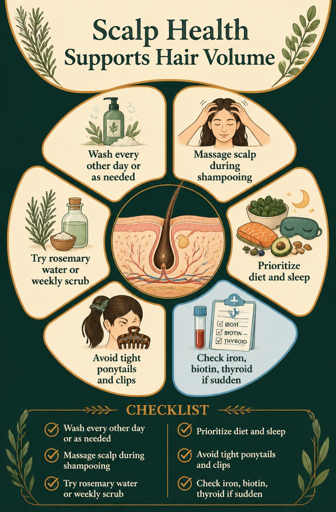 Beauty graphic showing scalp and roots beneath straight hair