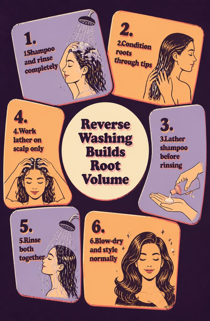 Beauty graphic explaining reverse washing for root volume