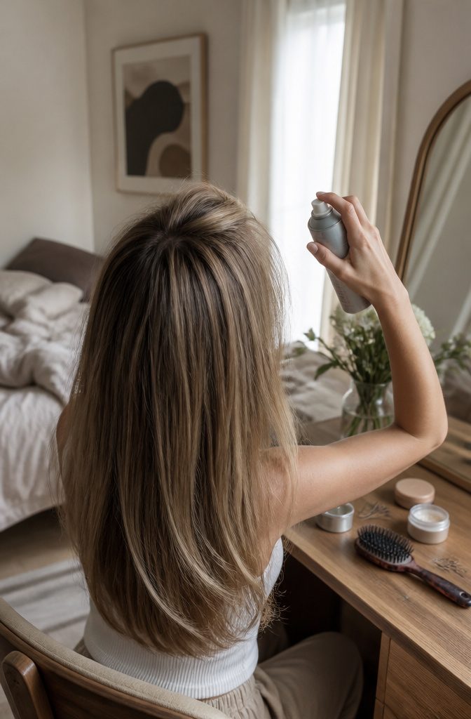 Straight hair with separated lifted roots and a soft matte finish