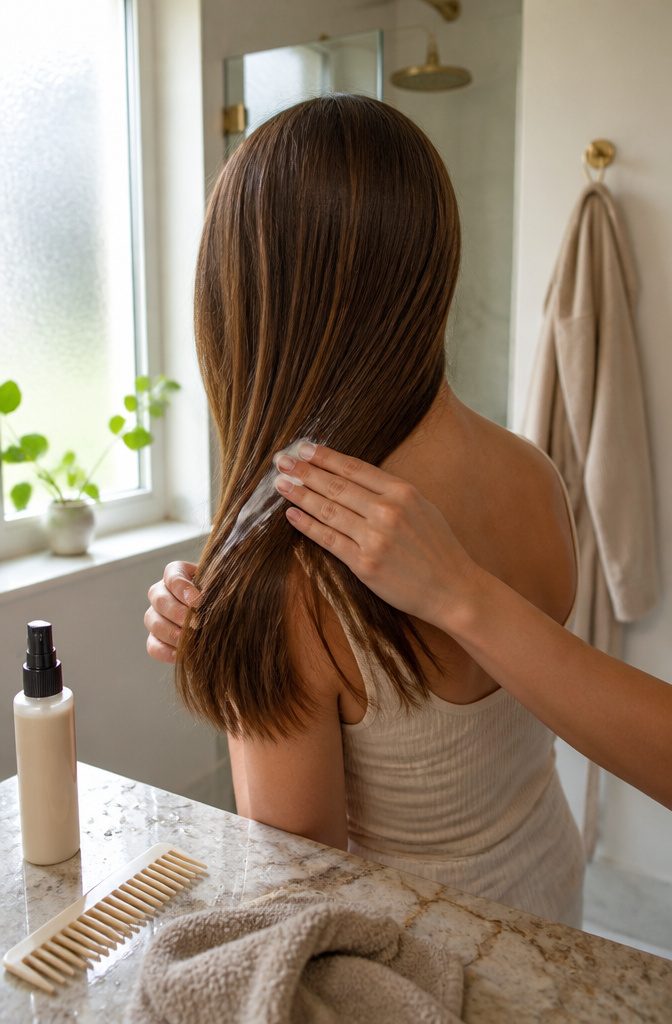 Straight hydrated hair with lifted roots and smooth separated strands