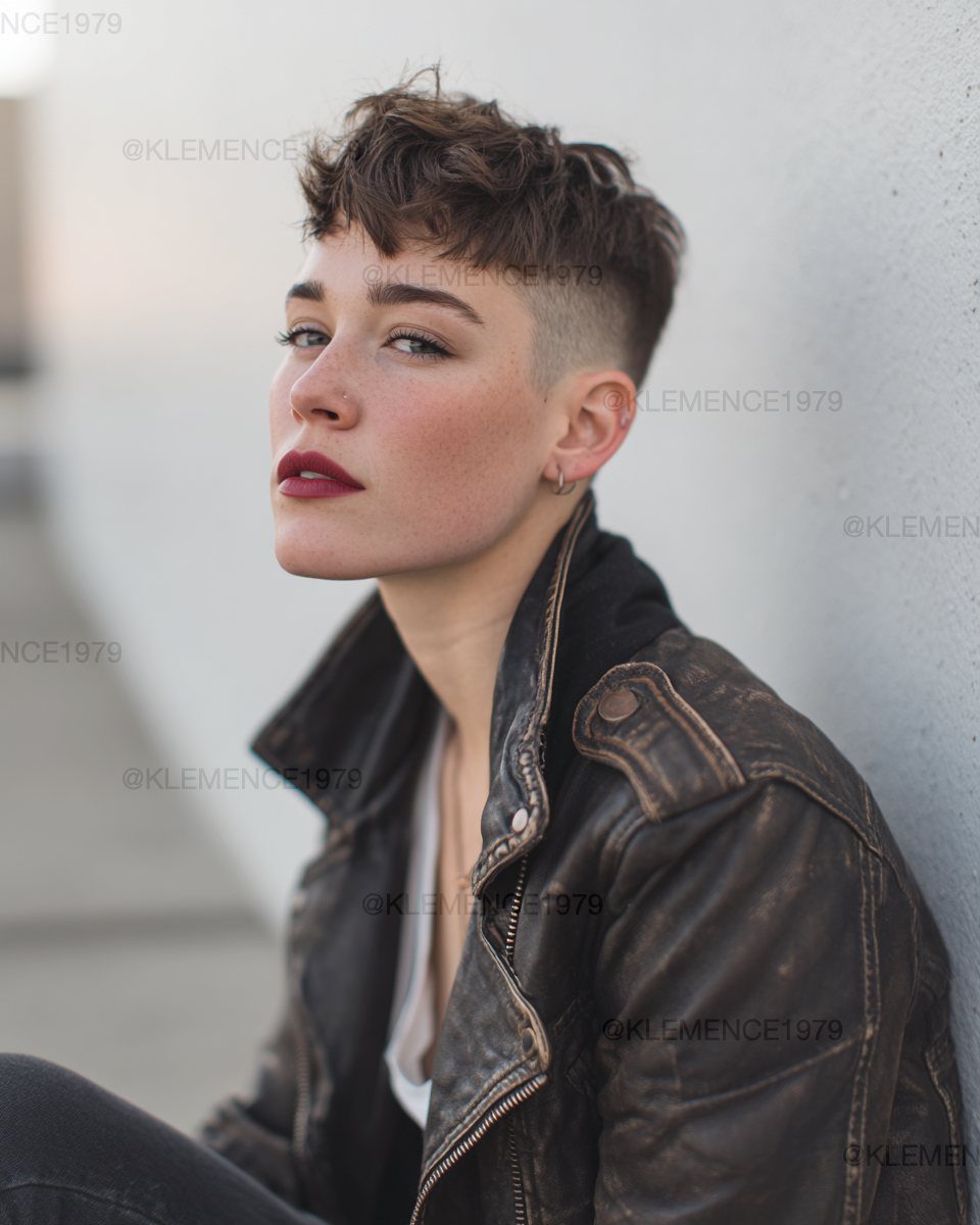 Person with a tousled brown French crop and closely faded sides