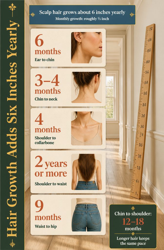 Hair growth chart graphic marking length changes over time