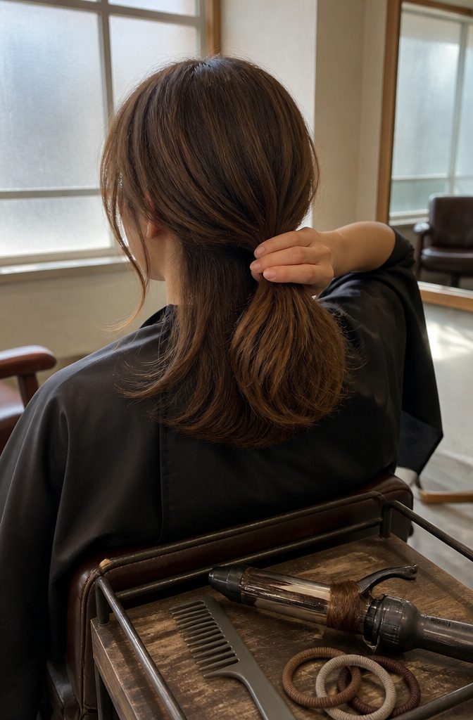 Medium-length hair falling around the shoulders with layered ends