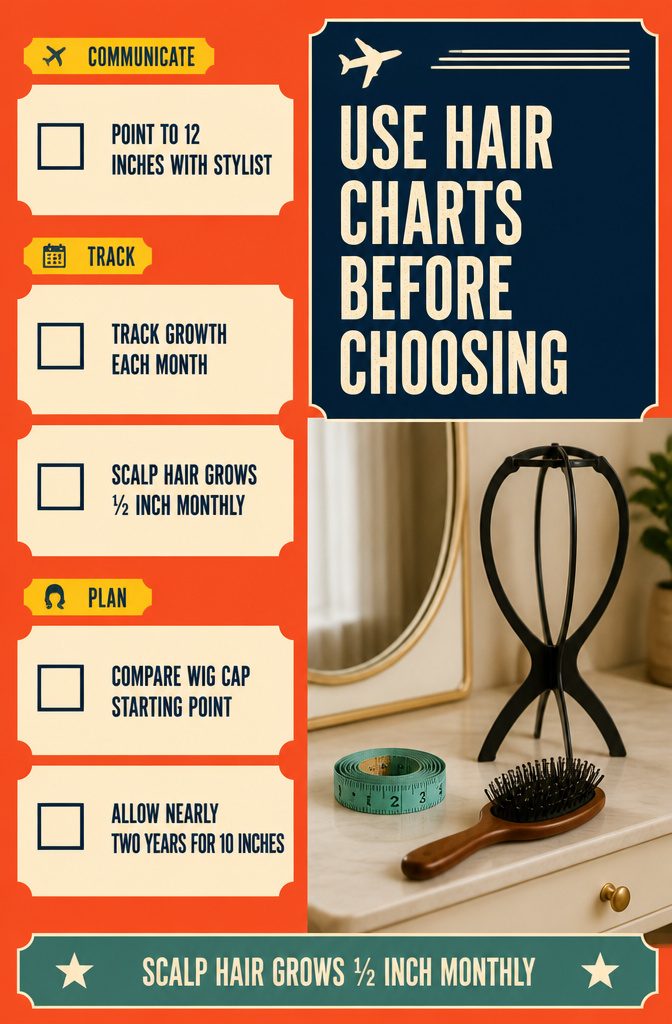 Hair chart graphic with length markers for haircut and wig planning