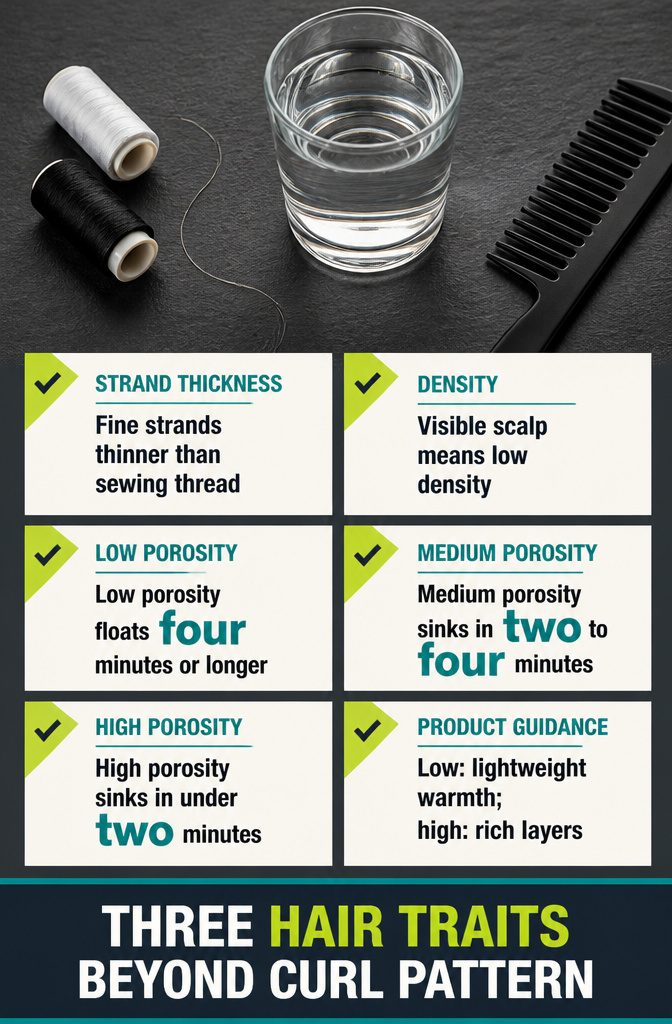 Hair traits chart showing strand thickness density and porosity
