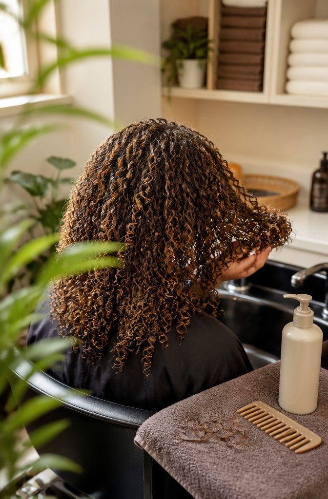 Curly hair samples showing loose ringlets and tight corkscrew curls