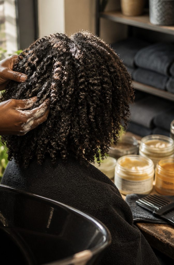 Coily hair samples with defined coils tight zigzags and dense shrinkage