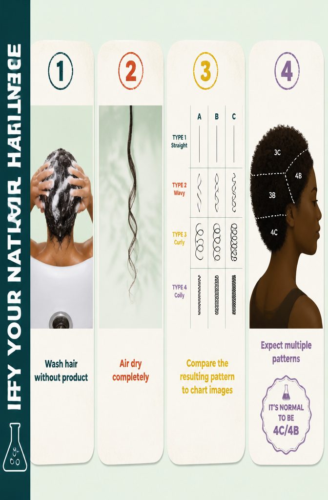 Air-dried hair showing natural curl patterns beside chart comparisons