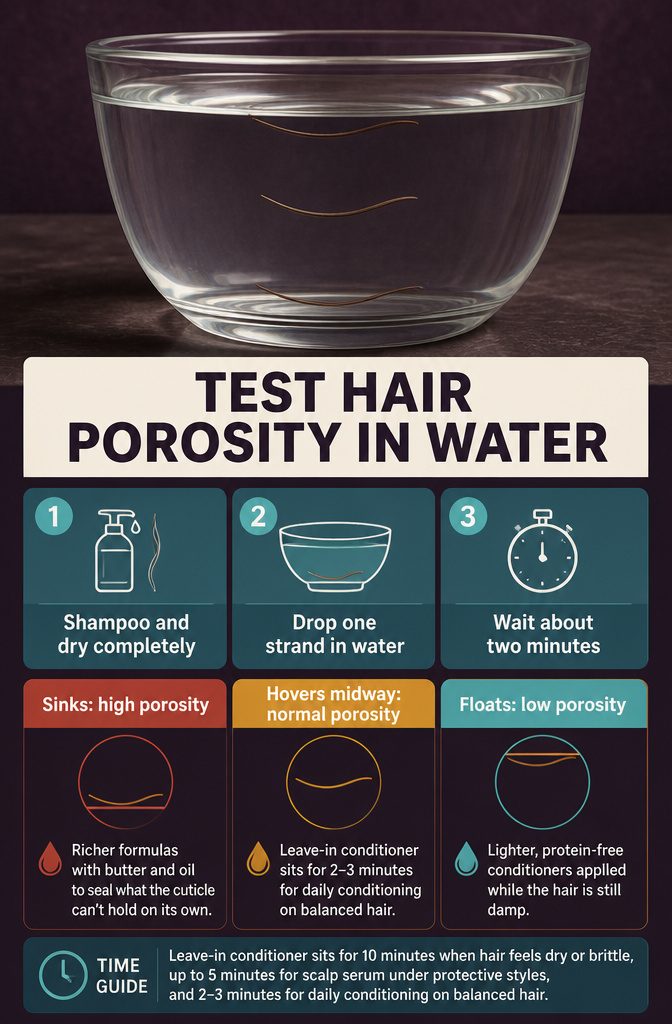 Single hair strand floating in a bowl of room-temperature water