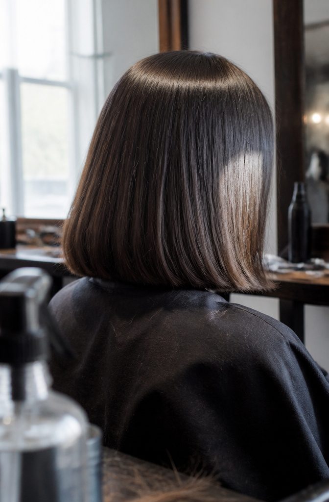 Straight hair falling smoothly from roots to ends without visible bends