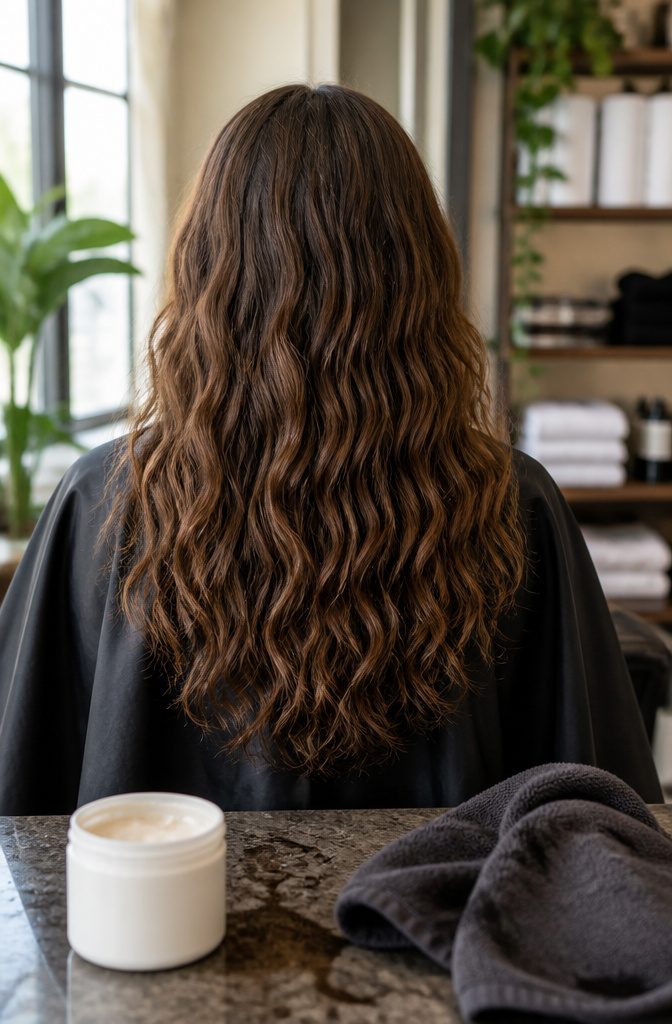 Wavy hair showing loose S-shaped bends and more defined waves