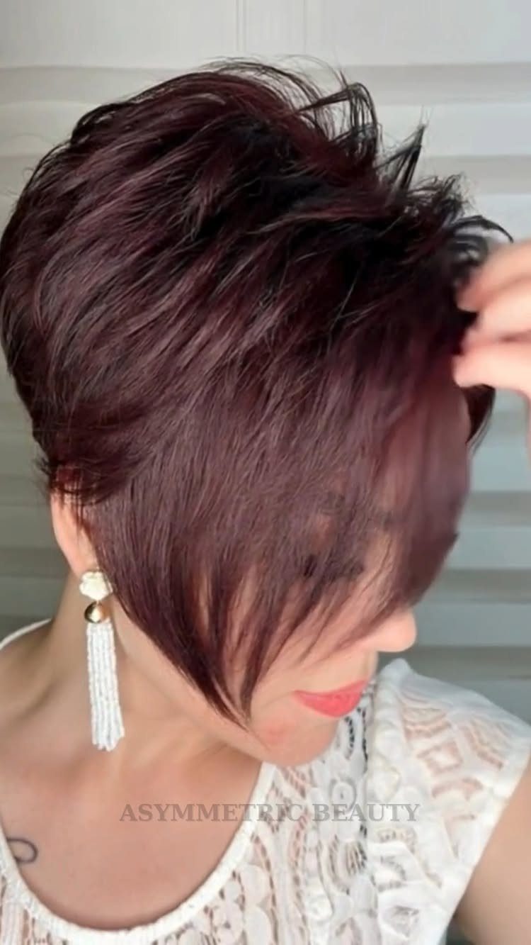 Asymmetrical bixie with a long side-swept front section and short layered back