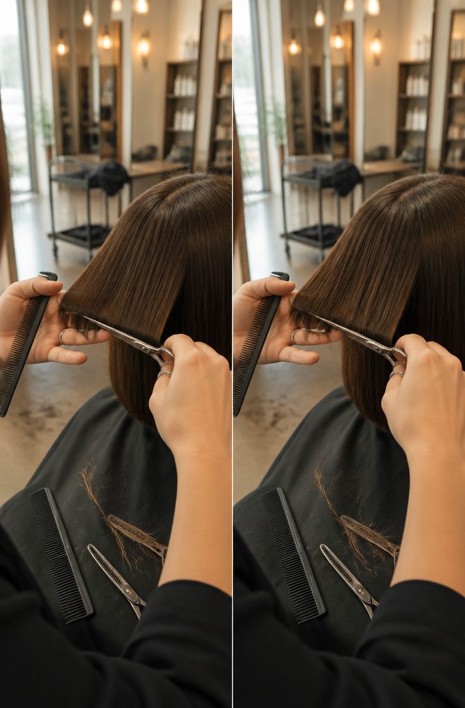 Blunt bangs with thinned ends separated into lighter pieces