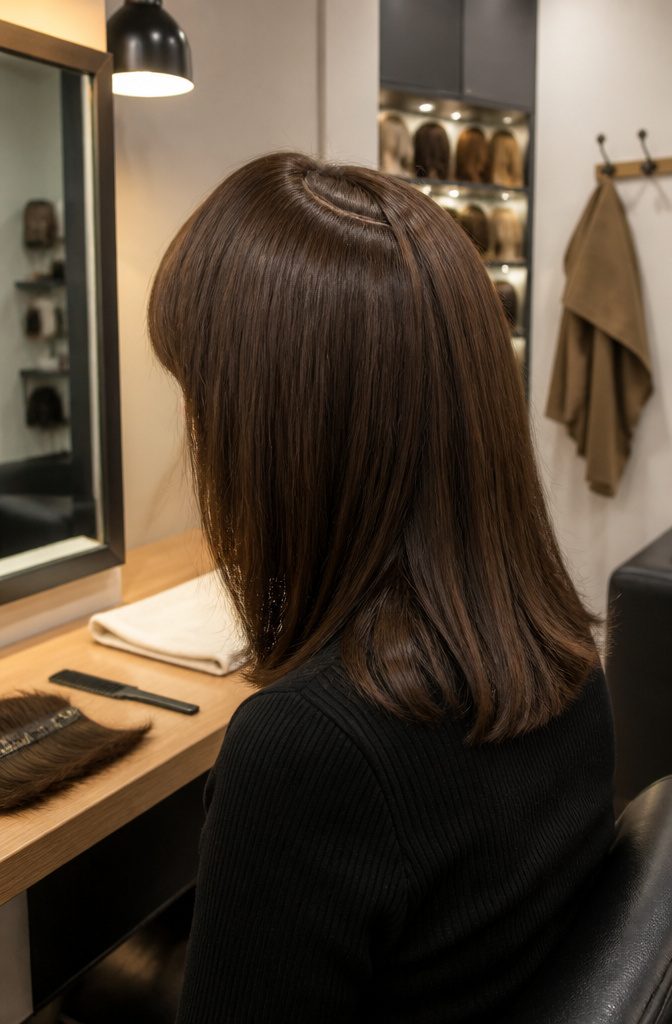 Clip-in fringe covering natural bangs along the hairline