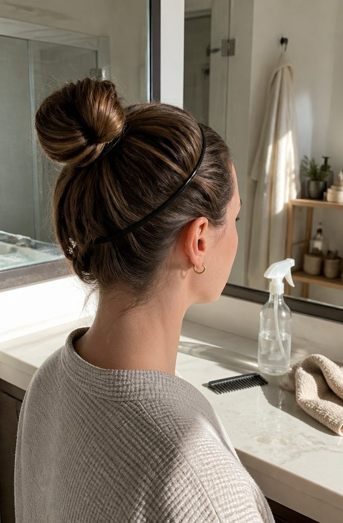 Short bangs wrapped over a thin stretchy headband