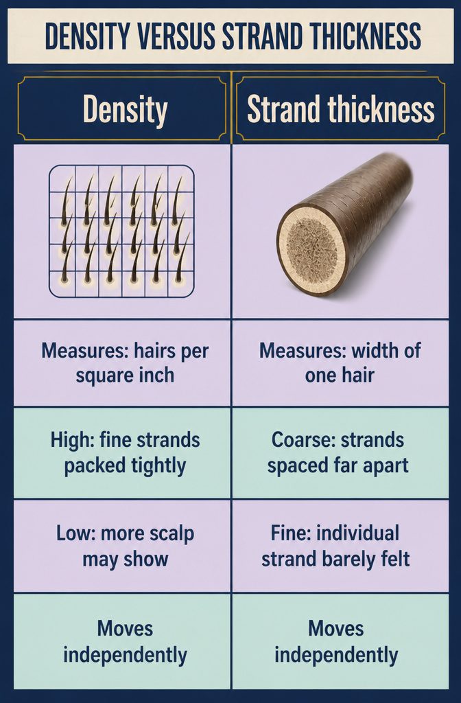 Beauty graphic comparing closely packed fine strands with fewer wider strands