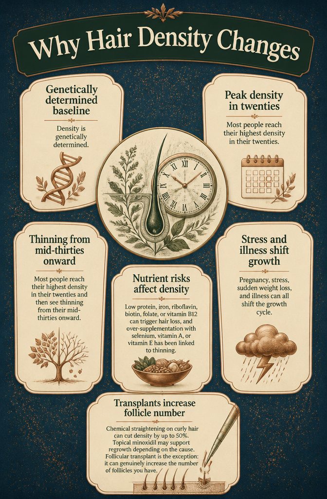 Beauty graphic showing age stress illness and nutrition linked to hair changes