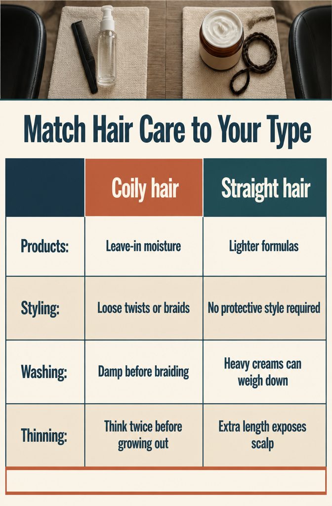 Beauty infographic pairing different hair types with care recommendations