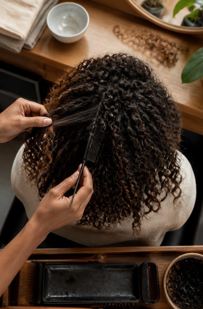 Hair showing different curl patterns across the crown and sides