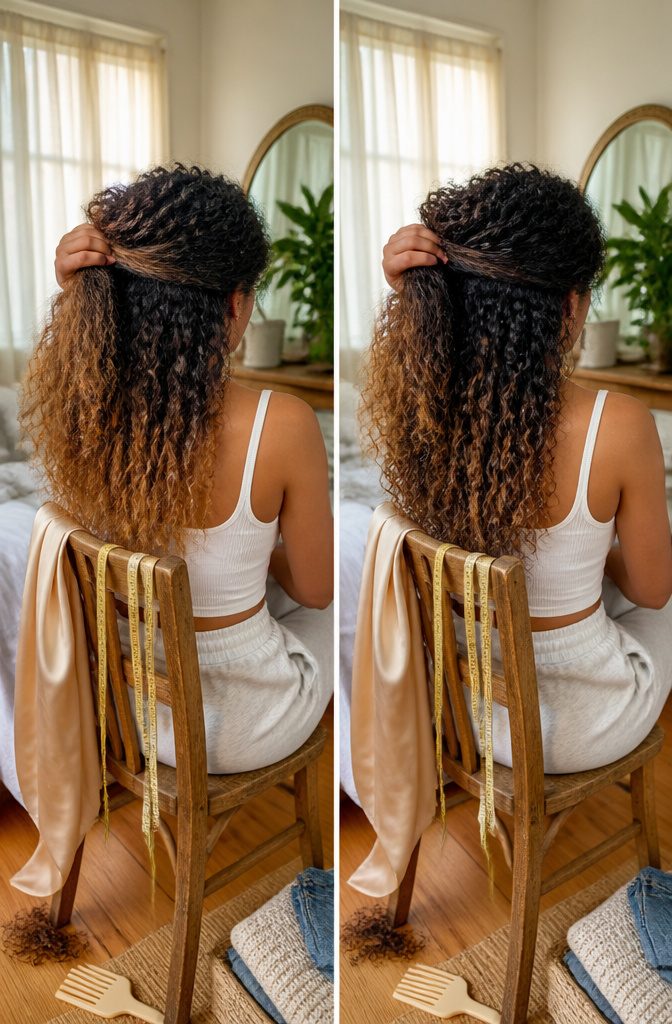 Hair with a wave near the face and a loose spiral underneath