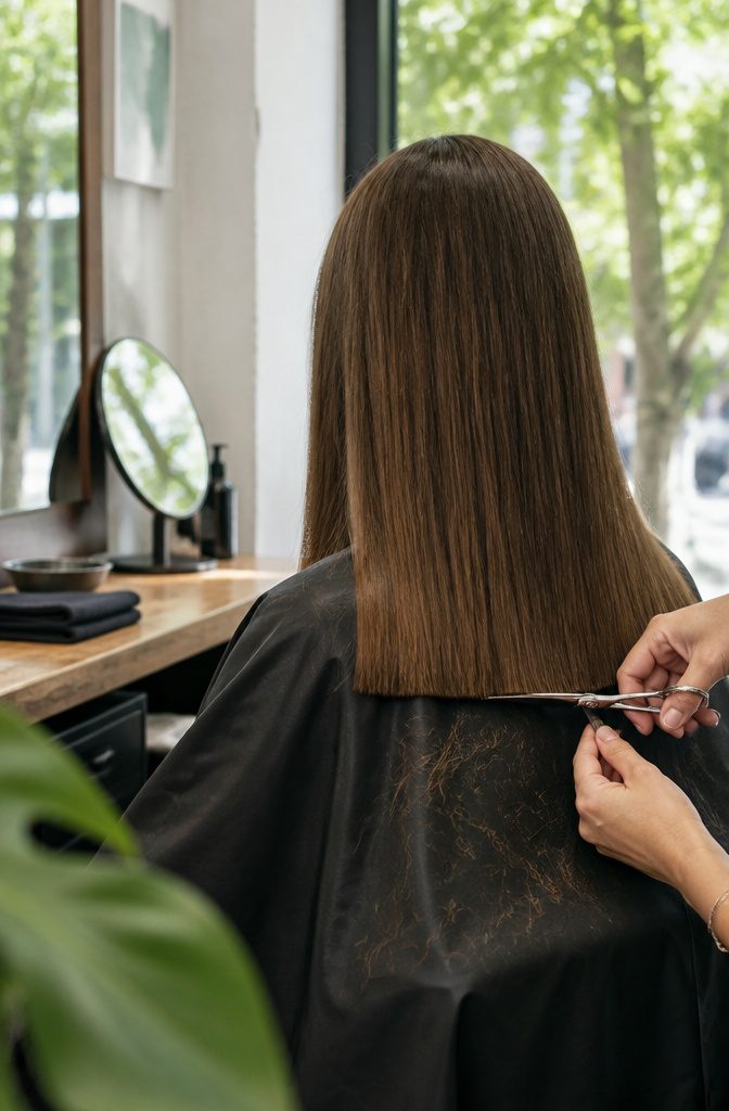 Hair with freshly trimmed blunt ends and an even perimeter