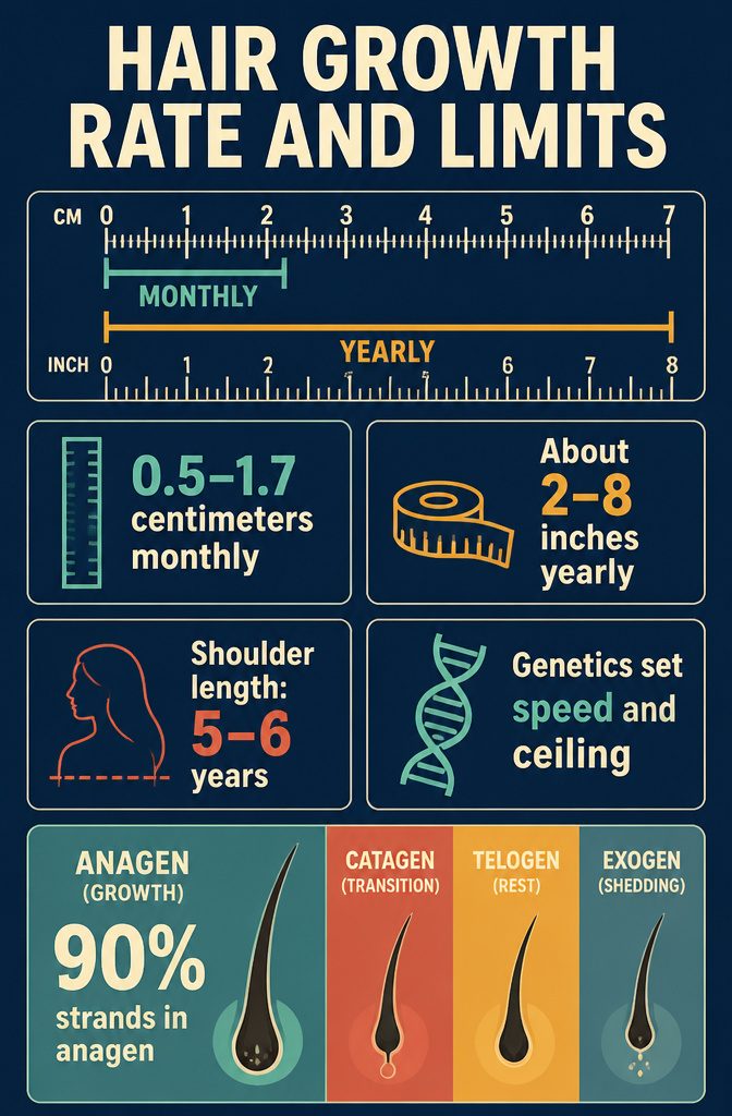 Hair growth rate chart showing monthly growth and growth phases
