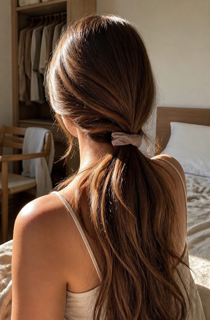Long hair worn in a loose style without tight bands