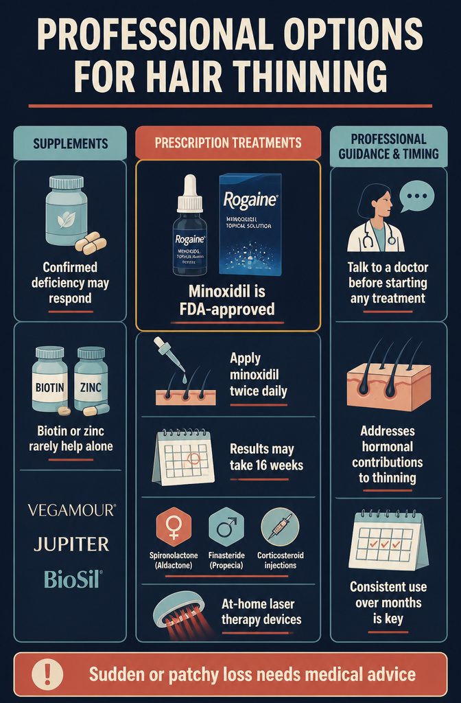 Information graphic about professional options for hair thinning