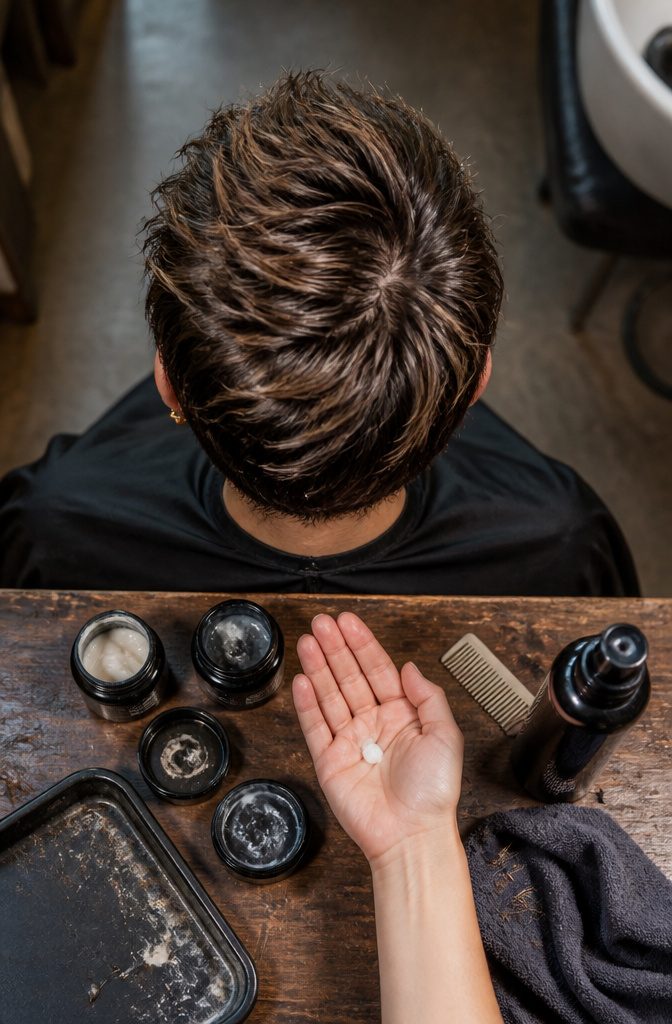 Pixie styling products beside table matching finishes with product choices