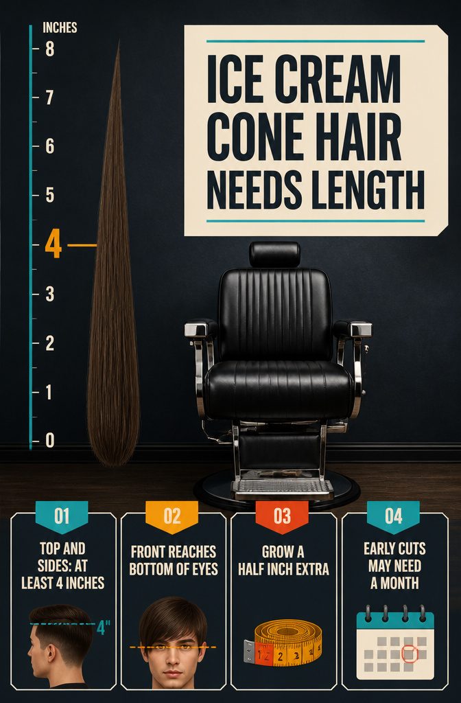 Beauty information graphic titled Ice Cream Cone Hair Needs Length