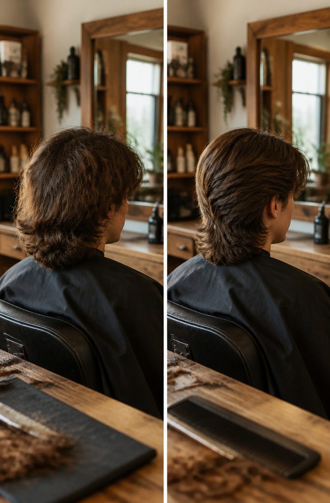Layered flow haircut with feathered pieces swept back