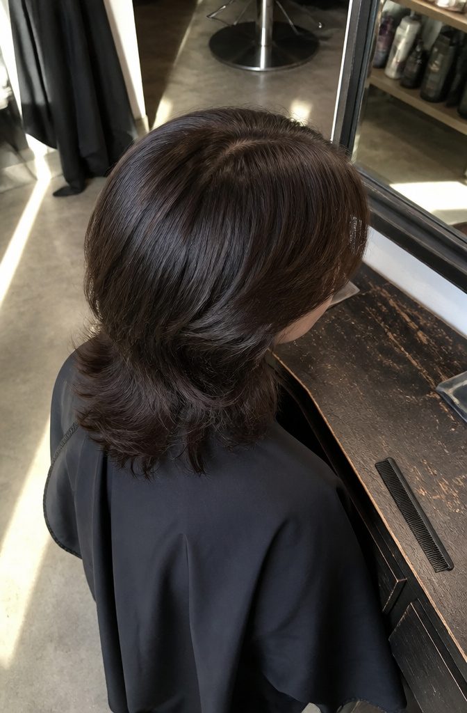 Layered flow haircut with blended sides and a tousled finish